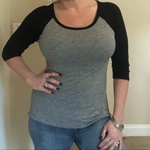 Black/gray striped raglan top